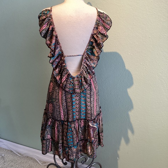 Karma Highway Ruffled Open Back Tiered Skirt Paisley Fairy Dress One Size - Picture 2 of 10